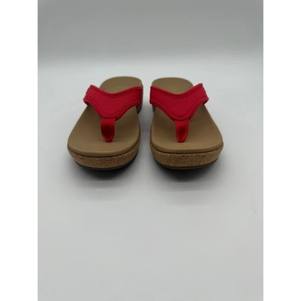 Spenco Womens Red Orthotic Platform Flip Flop Cork Wedge Thong Shoes 5.5B